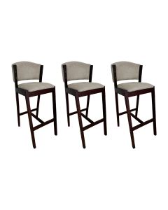 Kit 3 Banquetas Alta de Madeira Maciça Castanho Premium Ana com Encosto Linho Bege
