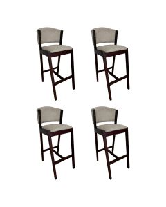 Kit 4 Banquetas Alta de Madeira Maciça Castanho Premium Ana com Encosto Linho Bege