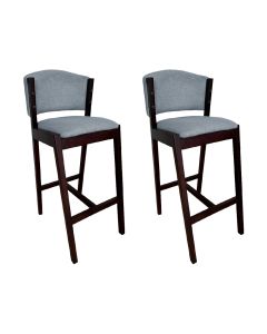 Kit 2 Banquetas Alta de Madeira Maciça Castanho Premium Ana com Encosto Linho Cinza