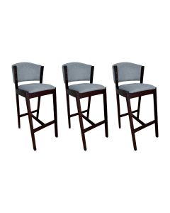 Kit 3 Banquetas Alta de Madeira Maciça Castanho Premium Ana com Encosto Linho Cinza
