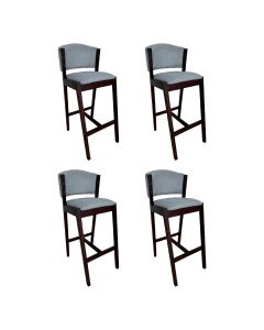 Kit 4 Banquetas Alta de Madeira Maciça Castanho Premium Ana com Encosto Linho Cinza