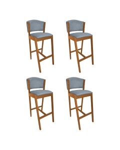 Kit 4 Banquetas Alta de Madeira Maciça Cerejeira Premium Ana com Encosto Linho Cinza