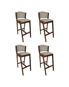 Kit 4 Banquetas Alta de Madeira Maciça Mel Premium Ana com Encosto Linho Bege