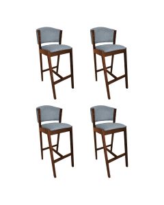 Kit 4 Banquetas Alta de Madeira Maciça Mel Premium Ana com Encosto Linho Cinza