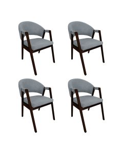 Kit 4 Cadeiras de Jantar Madeira Maciça Castanho Premium Helen Linho Cinza
