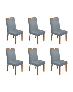 Kit 6 Cadeiras de Jantar Madeira Maciça Cerejeira Premium Heloísa Linho Cinza