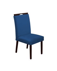 Cadeira de Jantar Madeira Maciça Castanho Premium Heloísa Veludo Azul 