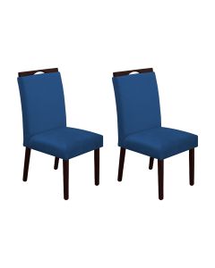 Kit 2 Cadeiras de Jantar Madeira Maciça Castanho Premium Heloísa Veludo Azul 