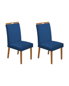 Kit 2 Cadeiras de Jantar Madeira Maciça Cerejeira Premium Heloísa Veludo Azul 