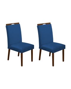 Kit 2 Cadeiras de Jantar Madeira Maciça Mel Premium Heloísa Veludo Azul 