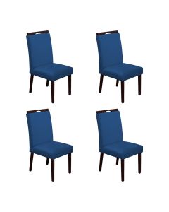 Kit 4 Cadeiras de Jantar Madeira Maciça Castanho Premium Heloísa Veludo Azul 