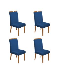 Kit 4 Cadeiras de Jantar Madeira Maciça Cerejeira Premium Heloísa Veludo Azul 