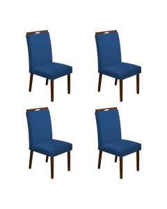 Kit 4 Cadeiras de Jantar Madeira Maciça Mel Premium Heloísa Veludo Azul 