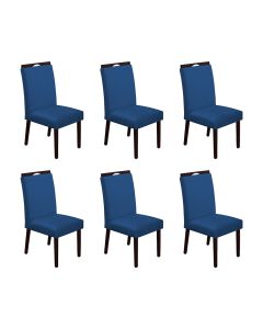 Kit 6 Cadeiras de Jantar Madeira Maciça Castanho Premium Heloísa Veludo Azul 