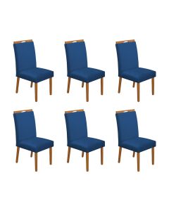 Kit 6 Cadeiras de Jantar Madeira Maciça Cerejeira Premium Heloísa Veludo Azul 