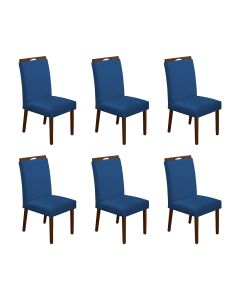 Kit 6 Cadeiras de Jantar Madeira Maciça Mel Premium Heloísa Veludo Azul 