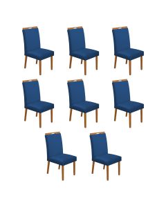 Kit 8 Cadeiras de Jantar Madeira Maciça Cerejeira Premium Heloísa Veludo Azul 
