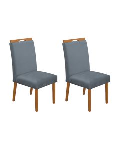 Kit 2 Cadeiras de Jantar Madeira Maciça Cerejeira Premium Heloísa Veludo Cinza