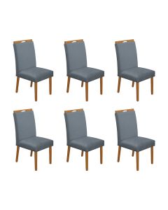 Kit 6 Cadeiras de Jantar Madeira Maciça Cerejeira Premium Heloísa Veludo Cinza