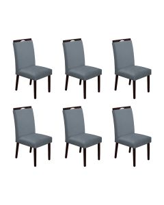 Kit 6 Cadeiras de Jantar Madeira Maciça Castanho Premium Heloísa Veludo Cinza
