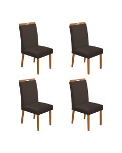 Kit 4 Cadeiras de Jantar Madeira Maciça Cerejeira Premium Heloísa Veludo Marrom