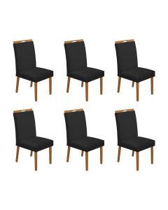 Kit 6 Cadeiras de Jantar Madeira Maciça Cerejeira Premium Heloísa Veludo Preto