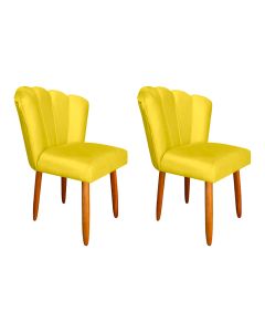 Kit 2 Cadeiras Estofada Petala Pes Palito Veludo Amarelo