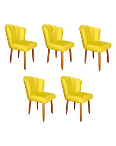 Kit 5 Cadeiras Estofada Premium Pétala Pés Palito - Veludo Amarelo