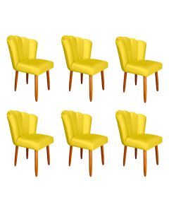 Kit 6 Cadeiras Estofada Petala Pes Palito Veludo Amarelo