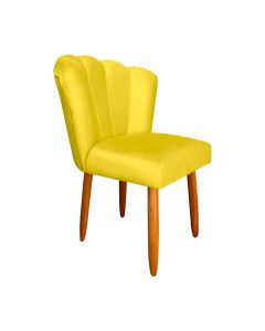 Cadeira Estofada Petala Pes Palito Veludo Amarelo