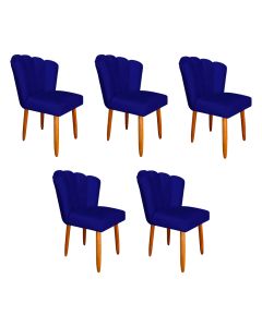 Kit 5 Cadeiras Estofada Premium Pétala Pés Palito - Veludo Azul Marinho