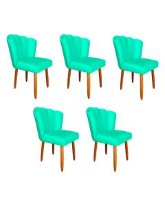 Kit 5 Cadeiras Estofada Premium Pétala Pés Palito - Veludo Azul Turquesa
