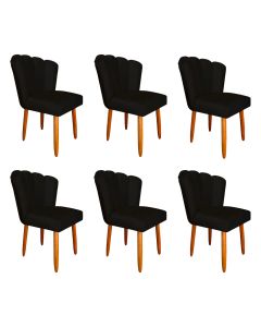 Kit 6 Cadeiras Estofada Petala Pes Palito Veludo Preto