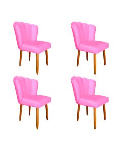 Kit 4 Cadeiras Estofada Petala Pes Palito Veludo Rose