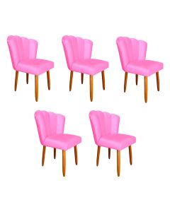 Kit 5 Cadeiras Estofada Premium Pétala Pés Palito - Veludo Rose