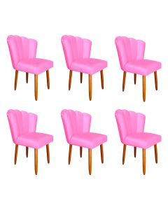 Kit 6 Cadeiras Estofada Petala Pes Palito Veludo Rose