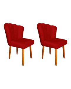 Kit 2 Cadeiras Estofada Petala Pes Palito Veludo Vermelho