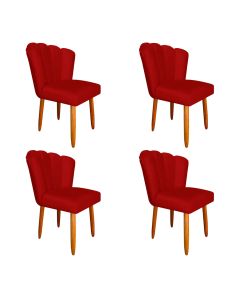 Kit 4 Cadeiras Estofada Petala Pes Palito Veludo Vermelho