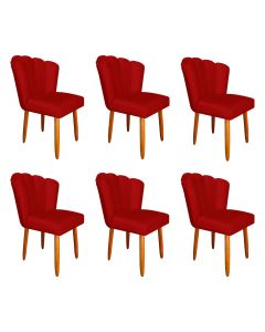Kit 6 Cadeiras Estofada Petala Pes Palito Veludo Vermelho