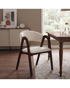 Cadeira Valentina Madeira Maciça Castanho Encosto Anatômico em Linho com Braços Sala - Off-white