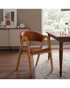Cadeira Valentina Encosto Anatômico Madeira Maciça Cerejeira em Factor com Braços Decorativa - Ocre