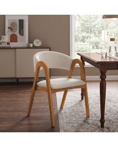 Cadeira Valentina Madeira Maciça Cerejeira Encosto Anatômico em Linho com Braços Sala - Off-white