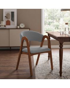 Kit 2 Cadeiras Valentina Madeira Maciça Mel Encosto Anatômico em Linho Conforto Decorativa - Cinza