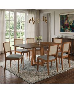 Conjunto Mesa Julia 1,6m Freijó Pés Cerejeira 6 Cadeiras Suellen Design Premium Sala - Cinza Linho