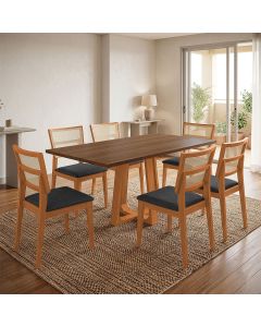 Mesa Jantar Julia 1,6m Freijó Pés Cerejeira 6 Cadeiras Manuela Design Sala Jantar - Preto Veludo