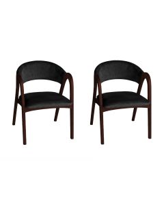Kit 2 Poltronas de Jantar Valentina Madeira Maciça Castanho Encosto Anatômico em Veludo - Preto