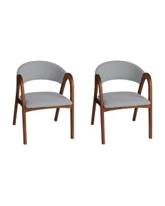 Kit 2 Cadeiras Valentina Madeira Maciça Mel Encosto Anatômico em Linho Conforto Decorativa - Cinza