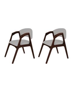 Conjunto com 2 Cadeiras de Jantar Estofada Gabriela Castanho Linho Cinza Prata