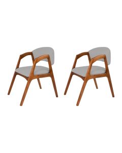 Conjunto com 2 Cadeiras de Jantar Estofada Gabriela Cerejeira Linho Cinza Prata