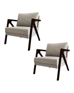 Kit 2 Poltronas Mona Monique Luxo Base Madeira Maciça Castanho Linho Bege